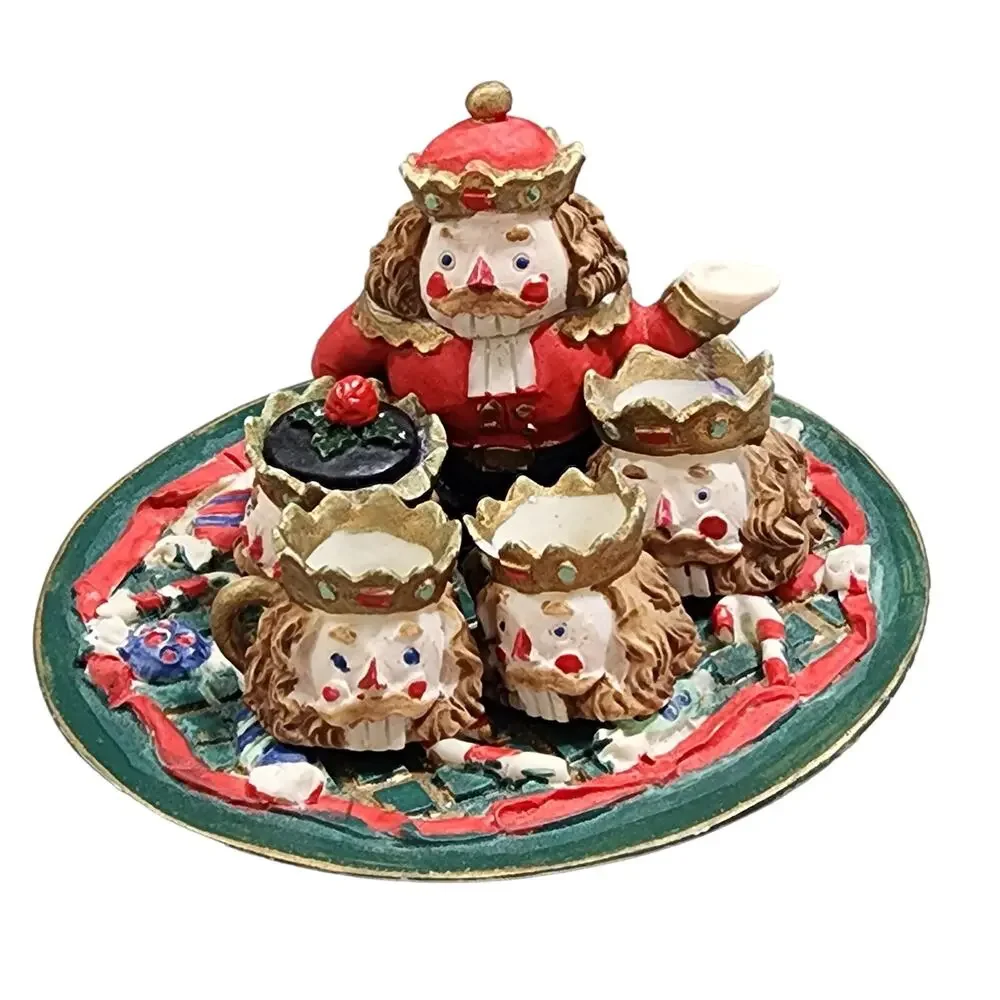 Nutcracker Christmas Miniature 7 Pc Doll House Toy Tea Set For 2 Pretend Play